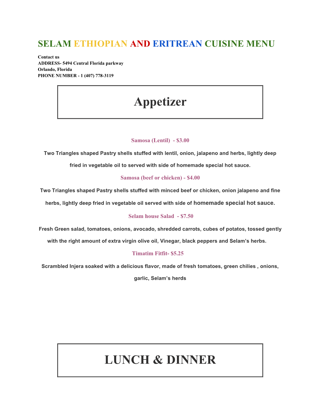 Appetizer LUNCH & DINNER