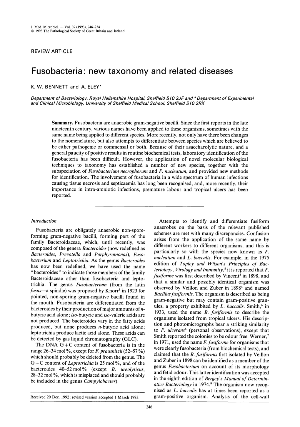 Fusobacteria : New Taxonomy and Related Diseases