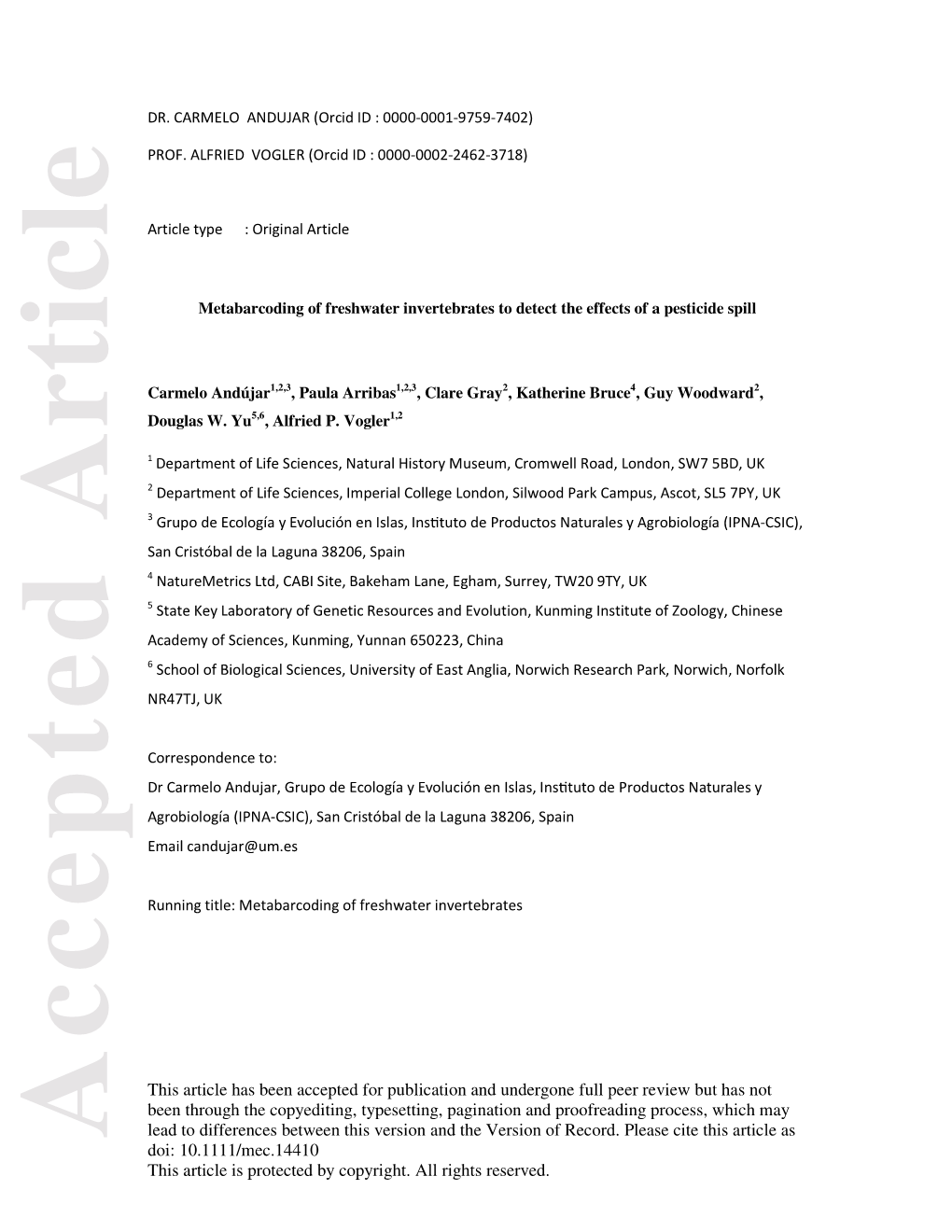 Metabarcoding of Freshwater Invertebrates to Detect the Effects Of