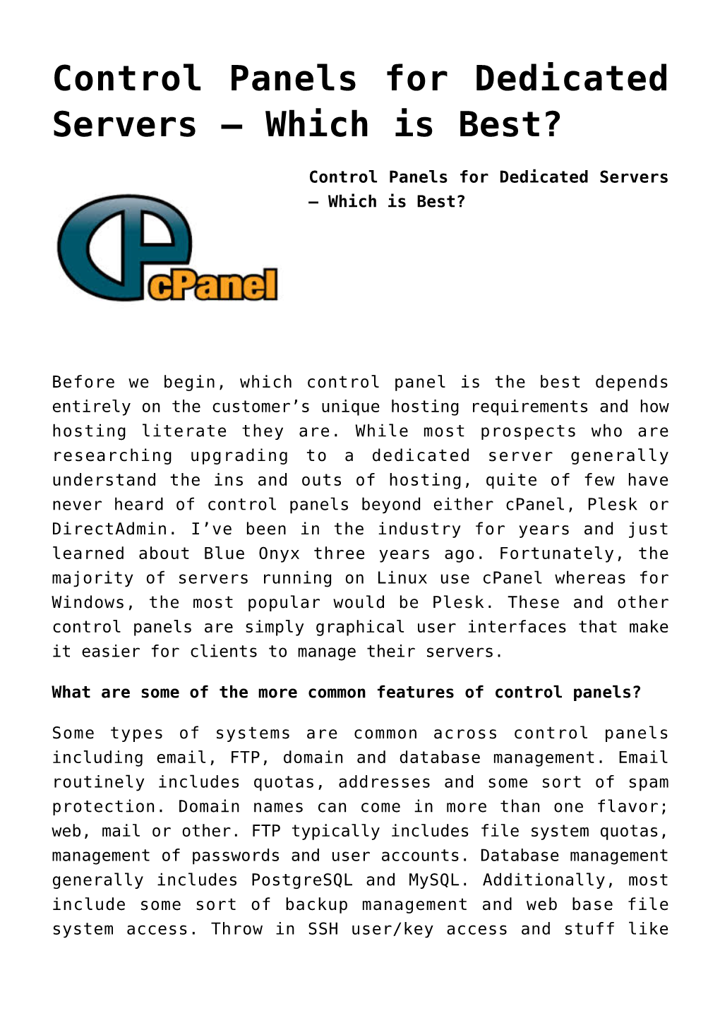 Control Panels for Dedicated Servers – Which Is Best?