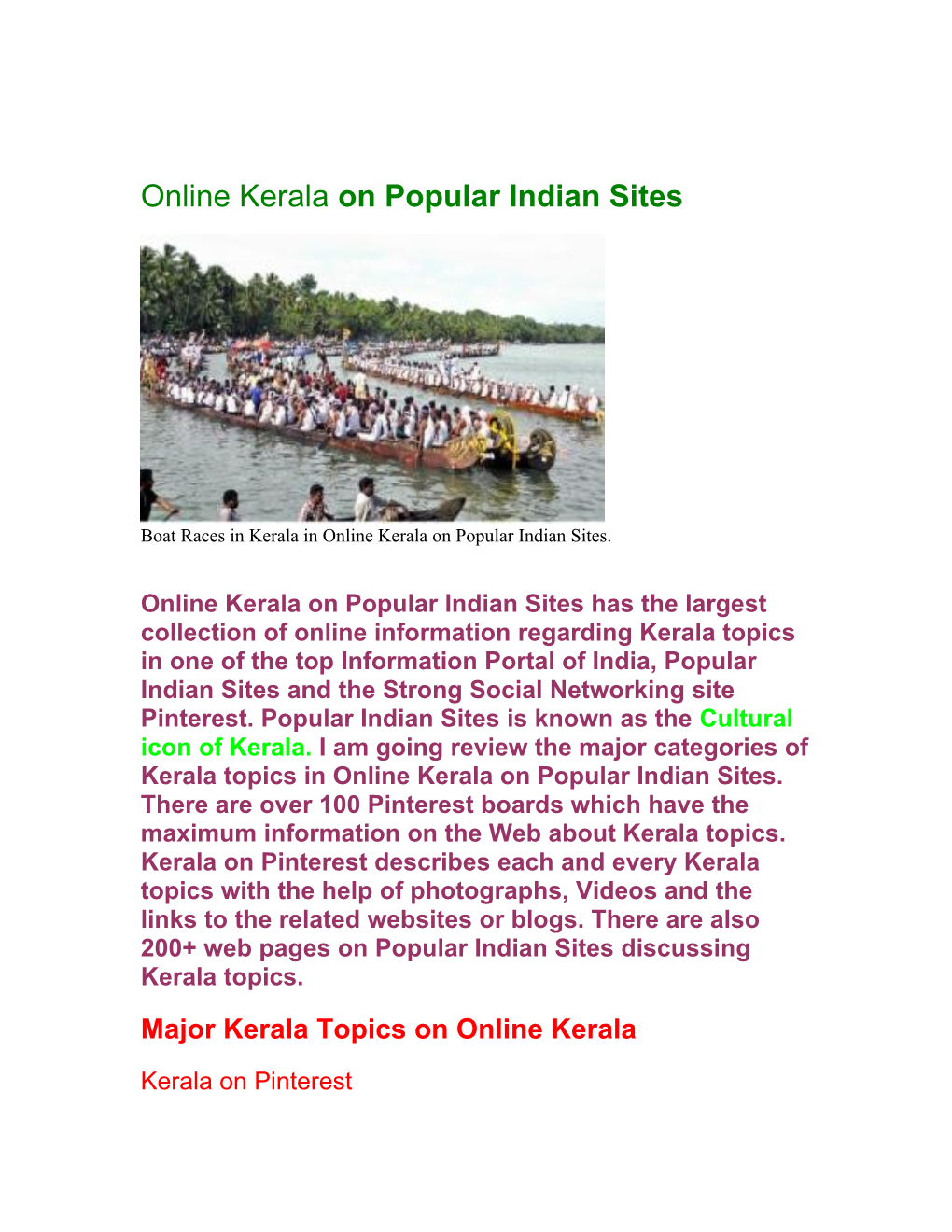 Online Kerala on Popular Indian Sites