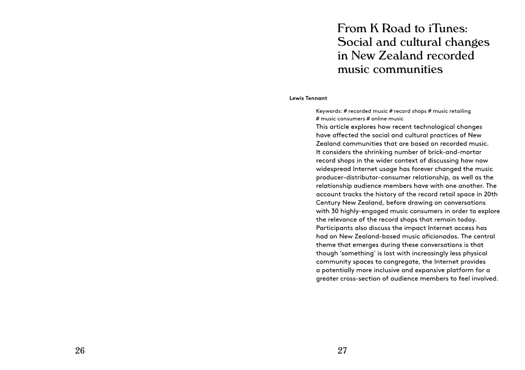 Social and Cultural Changes in New Zealand Recorded Music Communities