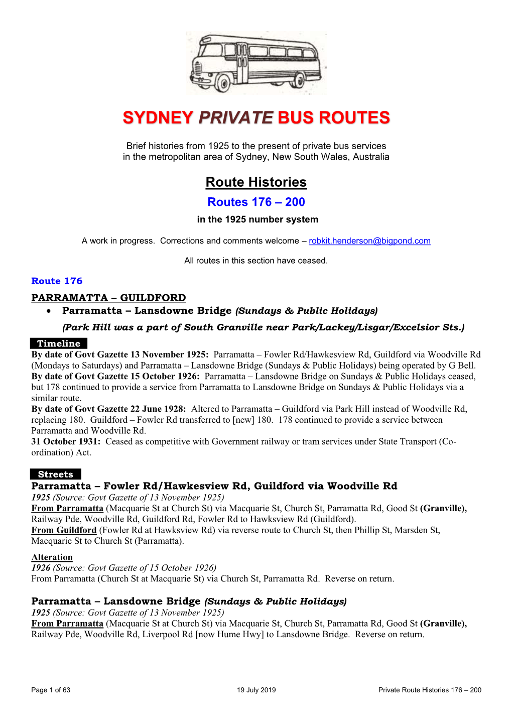 Sydney Private Bus Routes 176-200