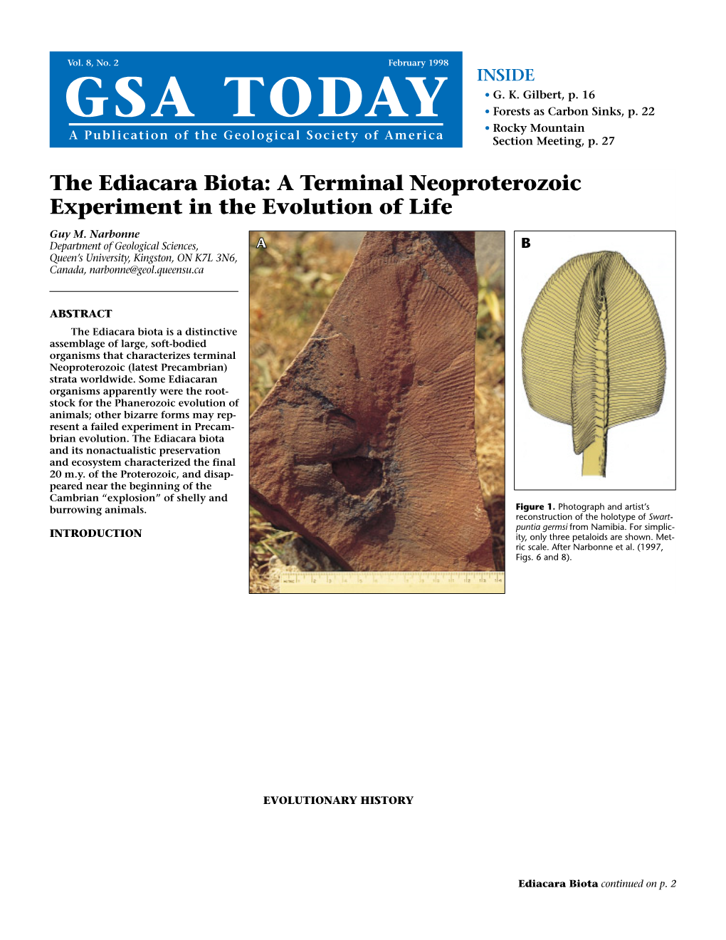 The Ediacara Biota: a Terminal Neoproterozoic Experiment in the Evolution of Life Guy M