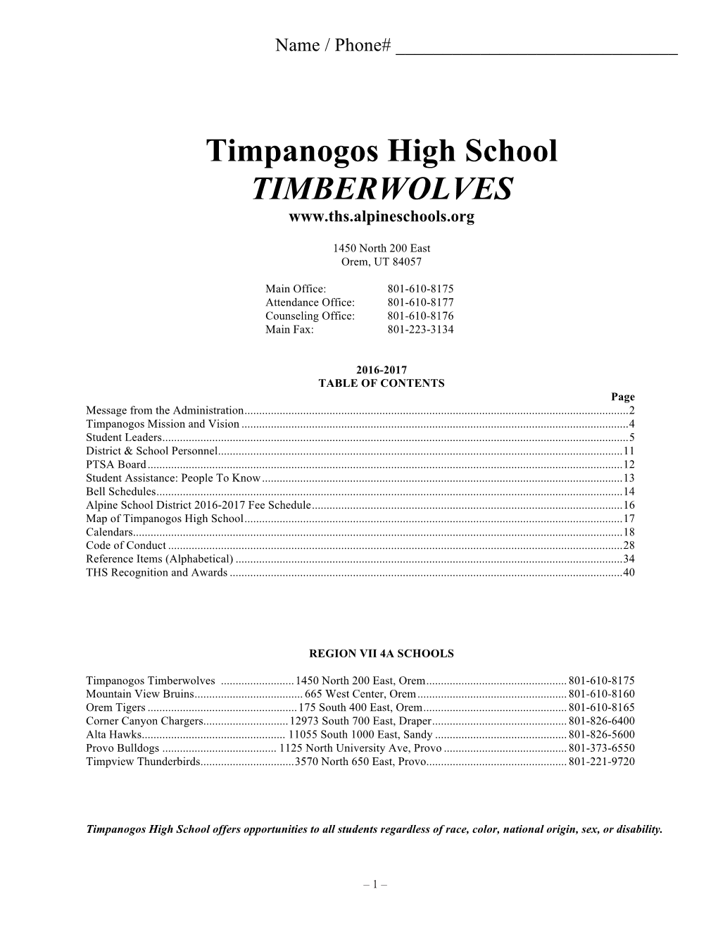 Timpanogos High School TIMBERWOLVES
