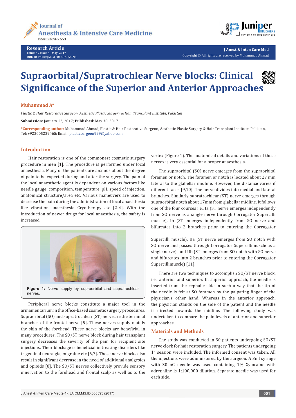 Supraorbital/Supratrochlear Nerve Blocks: Clinical Significance of the Superior and Anterior Approaches