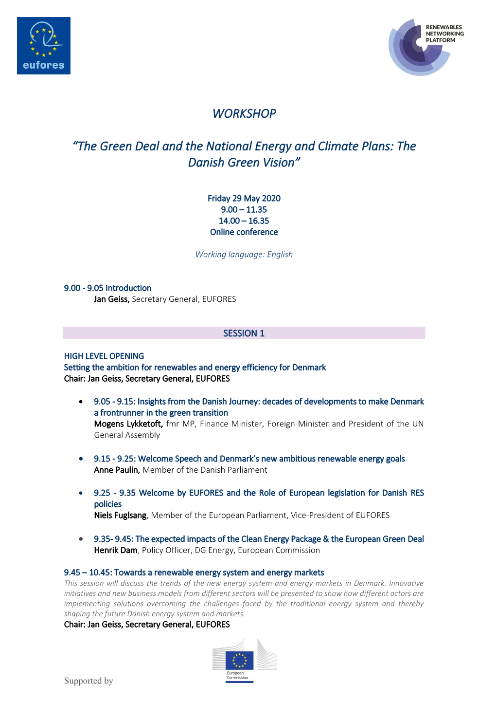 WORKSHOP “The Green Deal and the National Energy and Climate