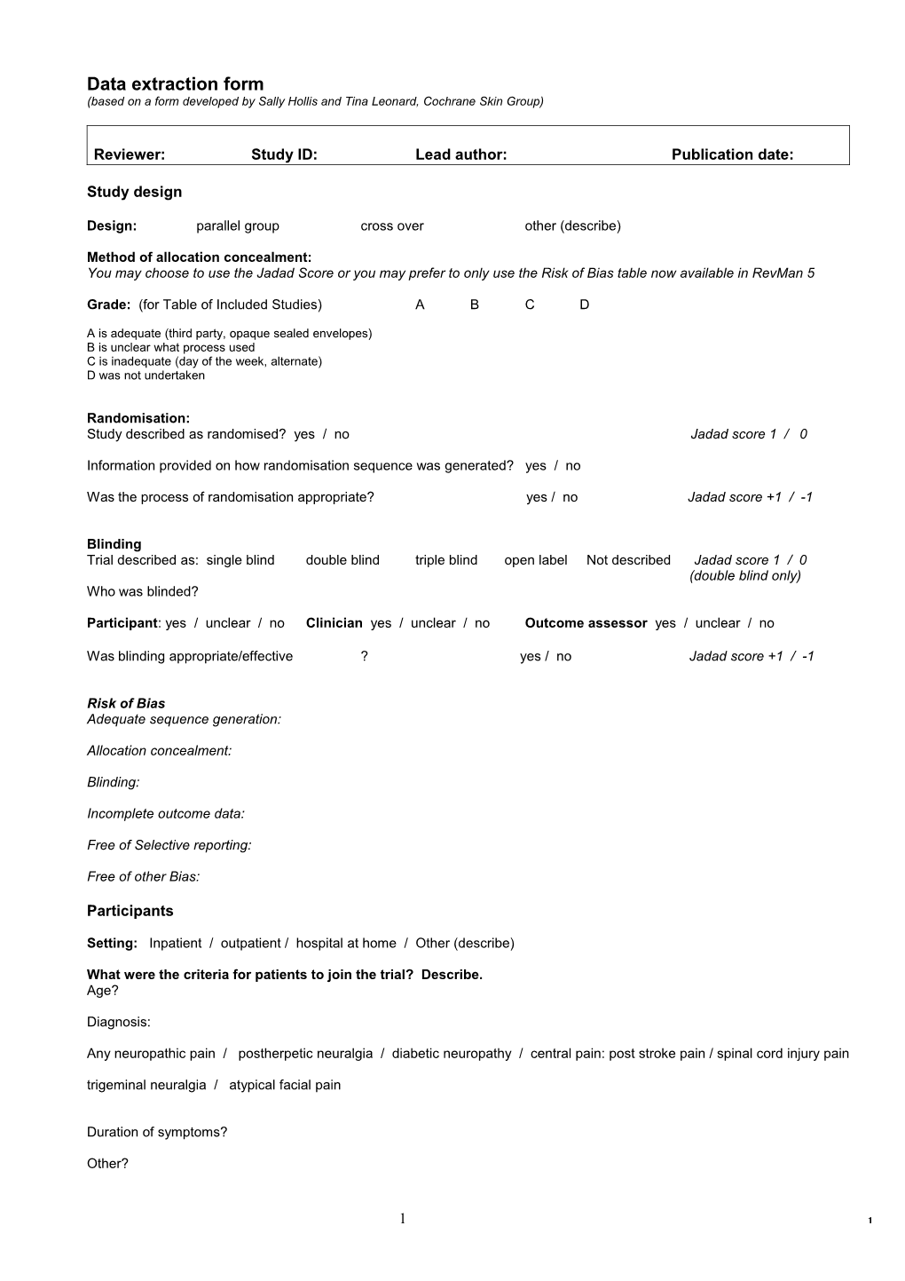 Data Extraction Form