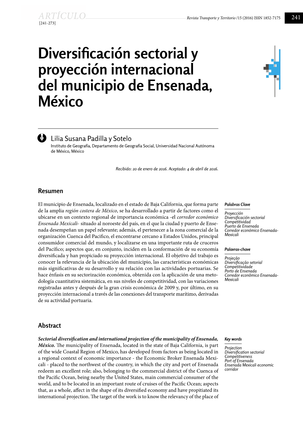 Diversificación Sectorial Y Proyección Internacional Del Municipio De Ensenada, México