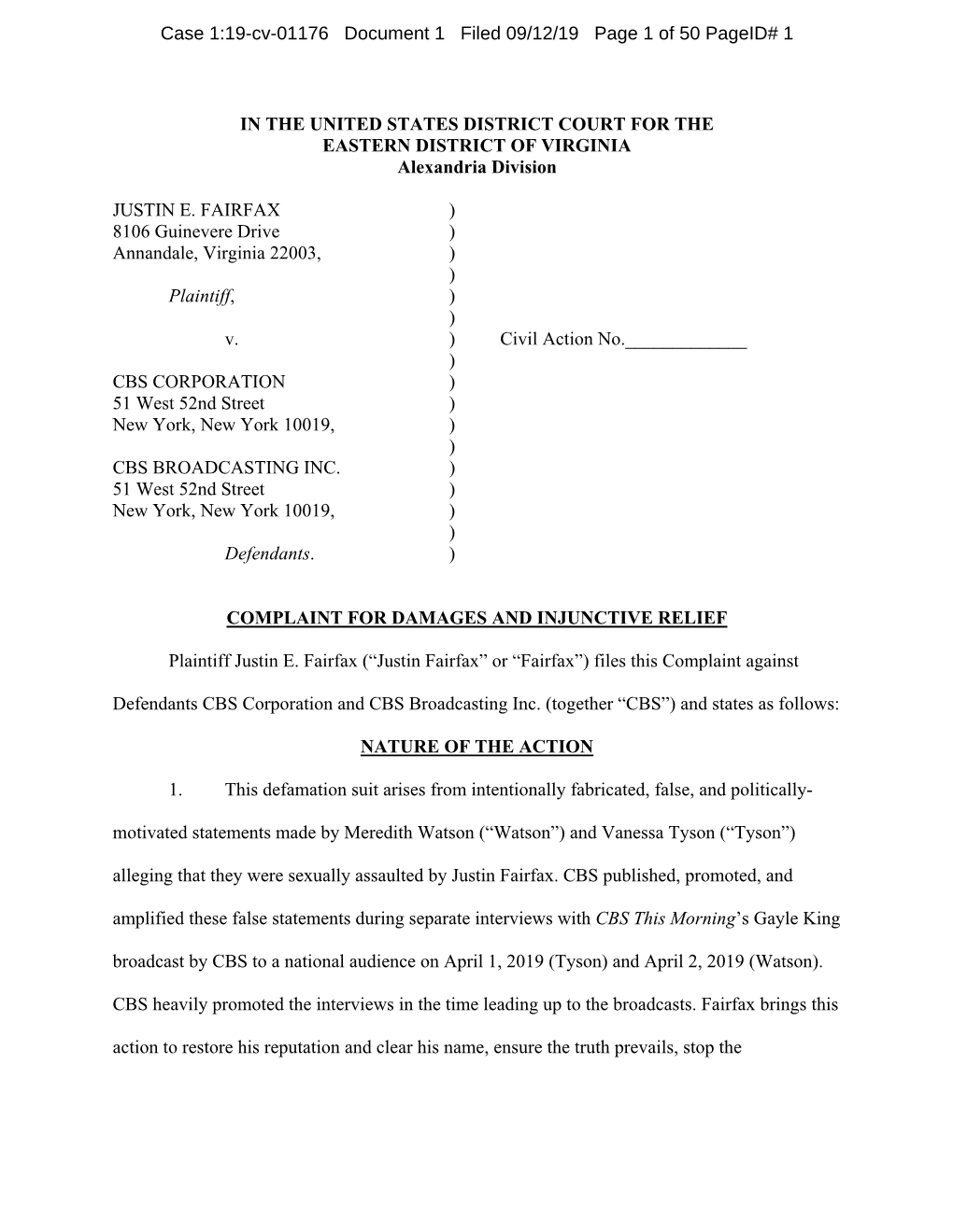 Case 1:19-Cv-01176 Document 1 Filed 09/12/19 Page 1 of 50 Pageid# 1