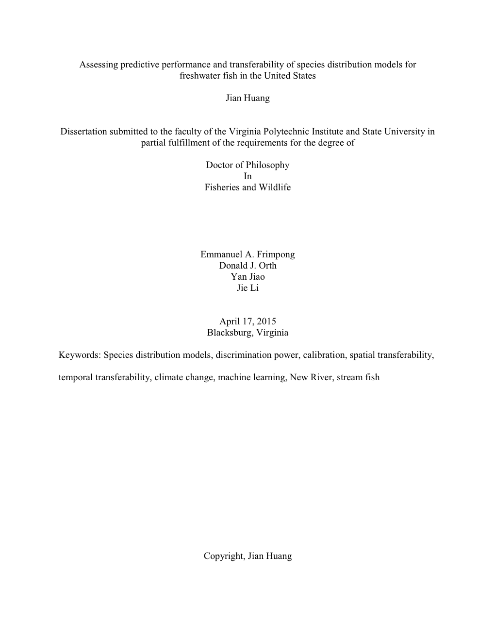 Assessing Predictive Performance and Transferability of Species Distribution Models for Freshwater Fish in the United States