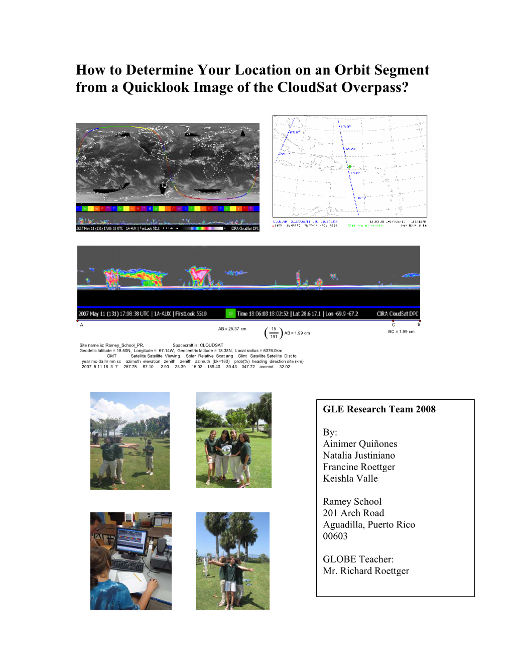 How to Determine Your Location on an Orbit Segment from a Quicklook Image of the Cloudsat Overpass?