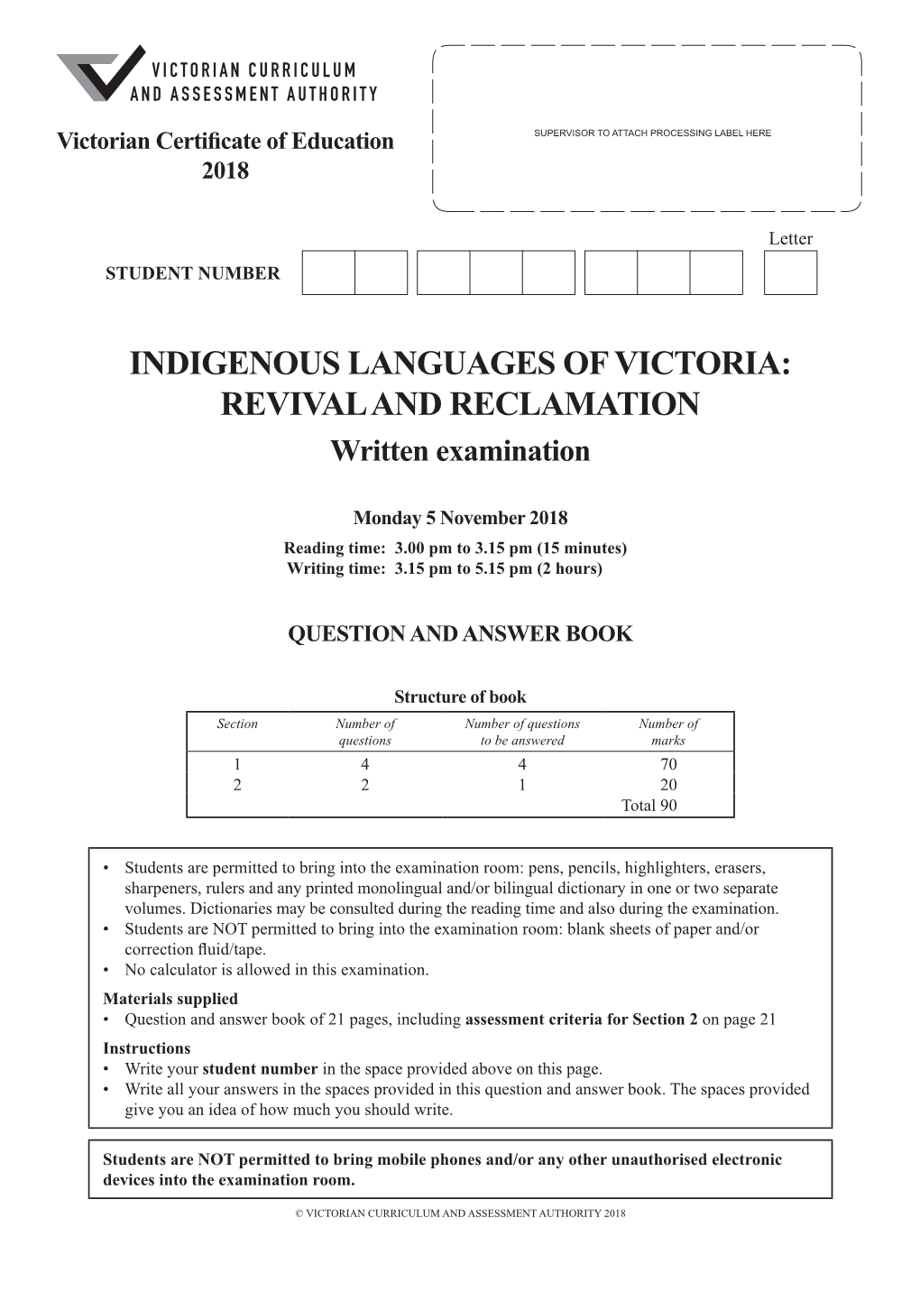 2018 VCE Indigenous Languages of Victoria