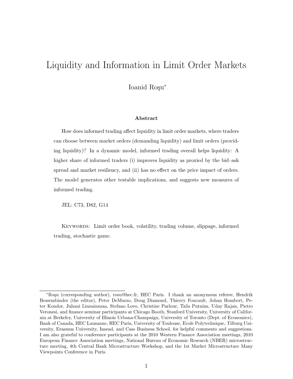 Liquidity and Information in Limit Order Markets
