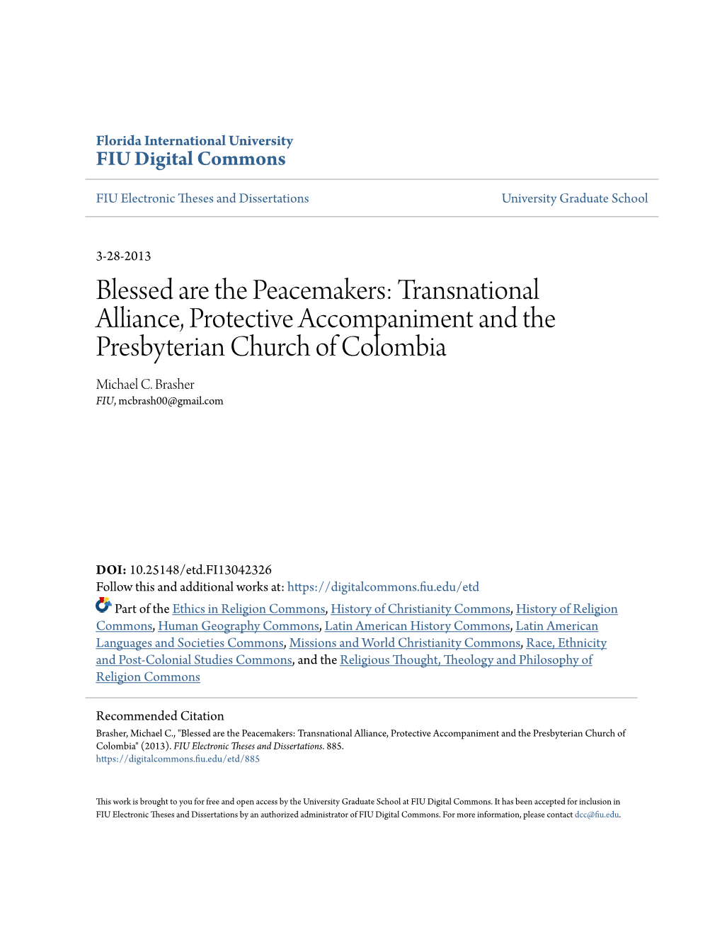 Transnational Alliance, Protective Accompaniment and the Presbyterian Church of Colombia Michael C