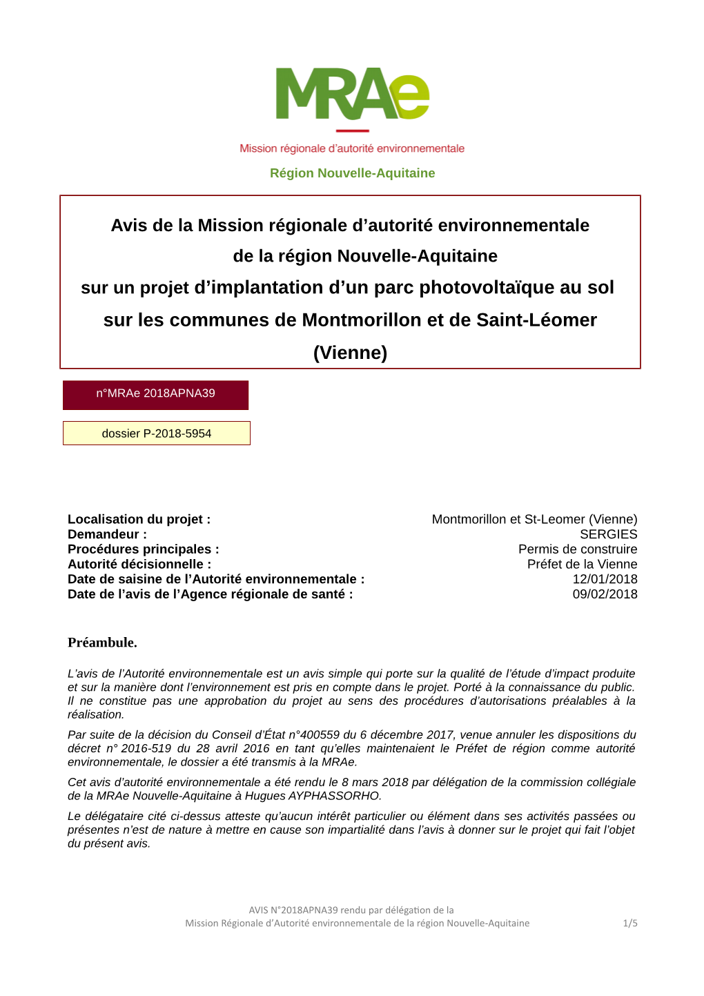 Avis De La Mission Régionale D'autorité Environnementale