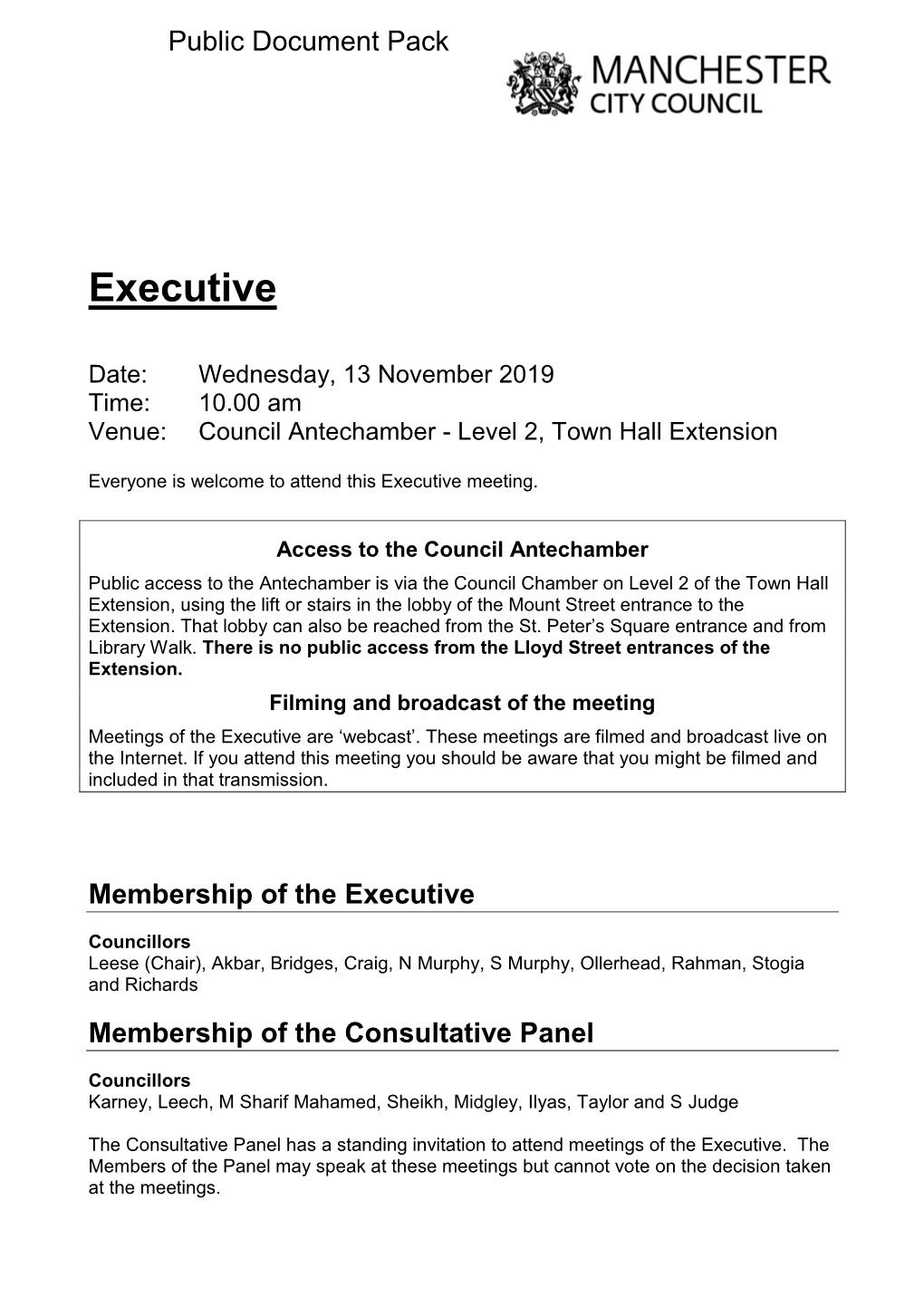 (Public Pack)Agenda Document for Executive, 13/11/2019 10:00