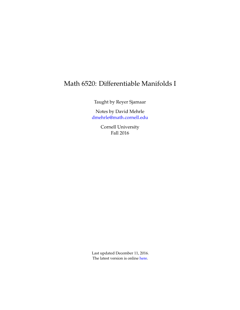 Math 6520: Differentiable Manifolds I