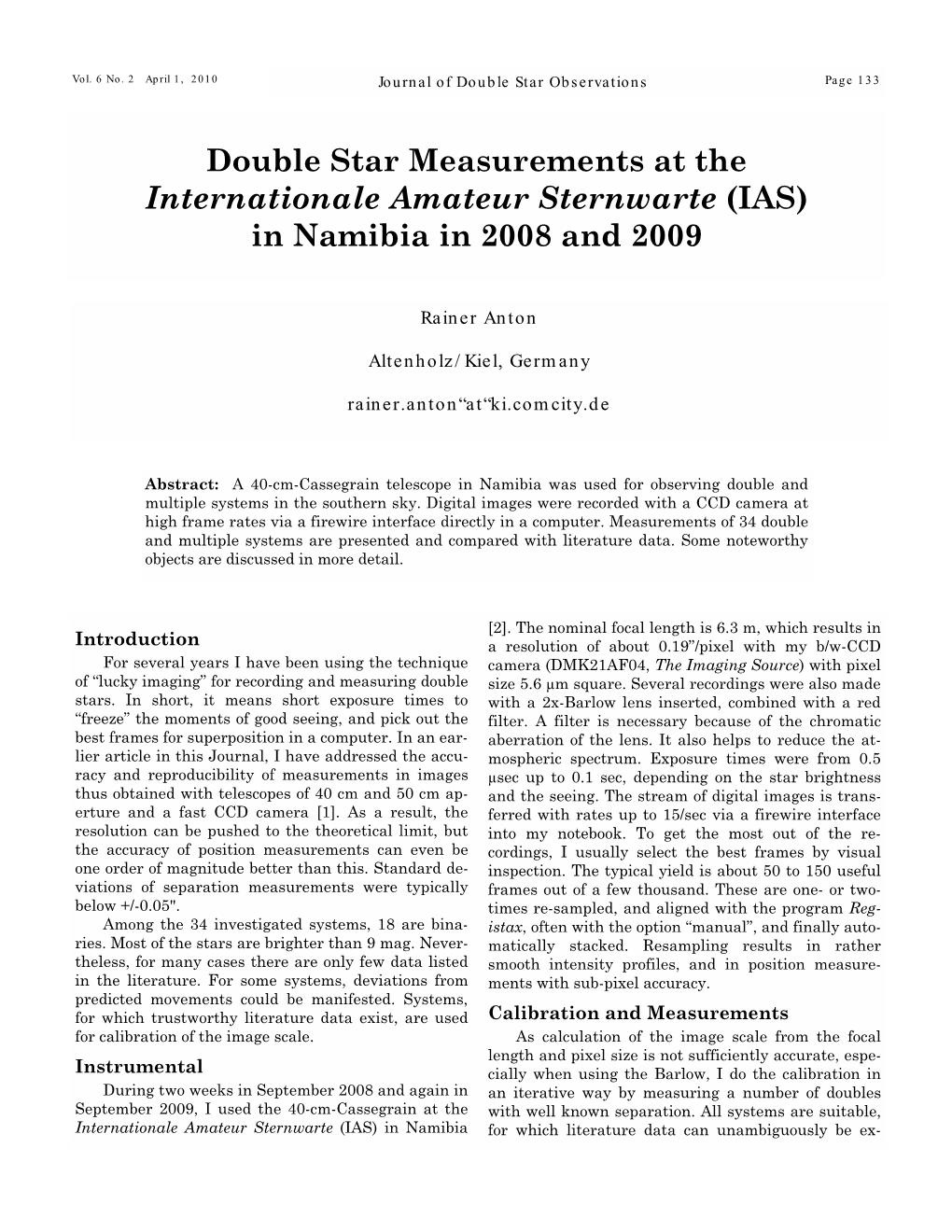 Double Star Measurements at the Internationale Amateur Sternwarte (IAS) in Namibia in 2008 and 2009