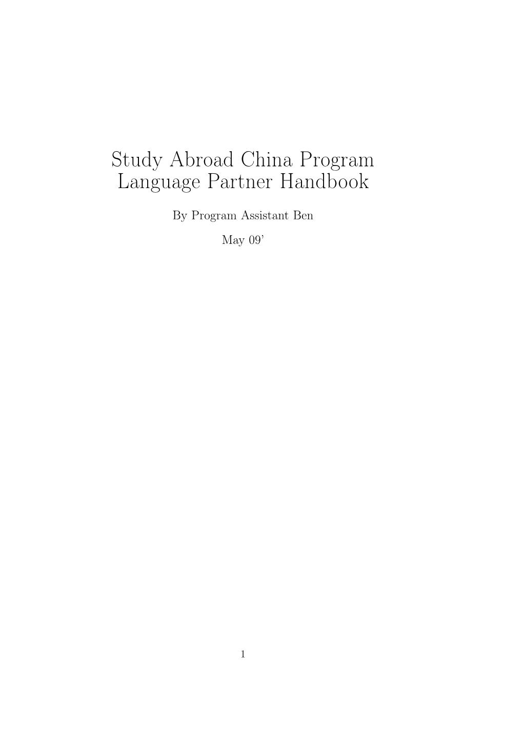 Study Abroad China Program Language Partner Handbook