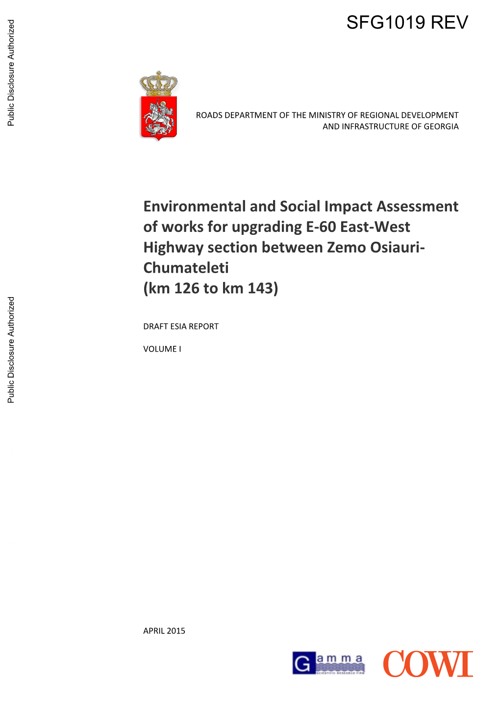 Environmental and Social Impact Assessment of Works for Upgrading E-60 East-West Highway Section Between Zemo Osiauri
