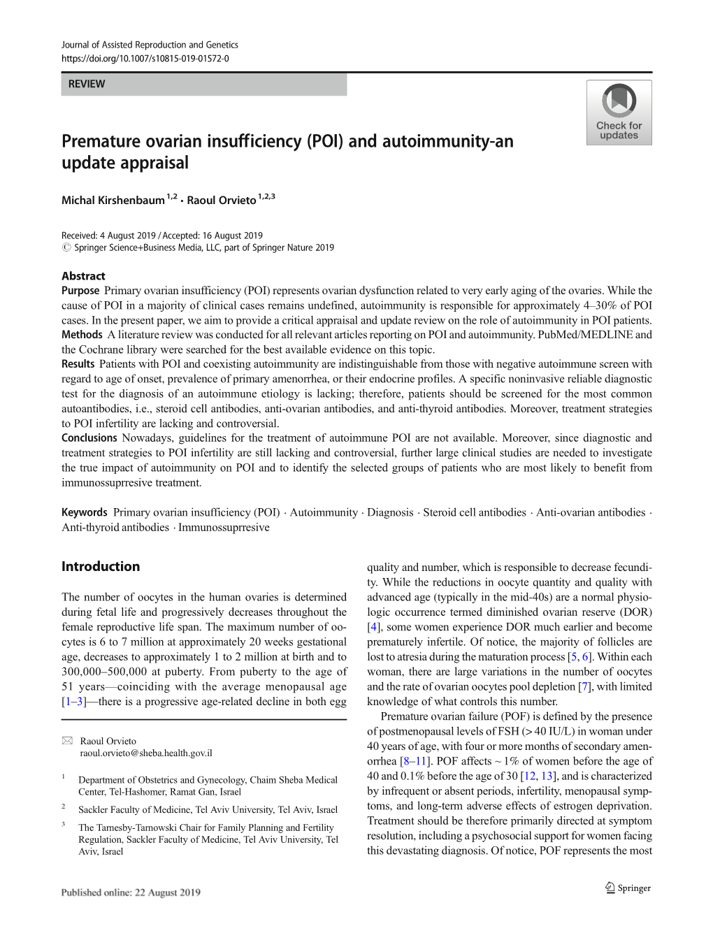 Premature Ovarian Insufficiency (POI) and Autoimmunity-An Update Appraisal