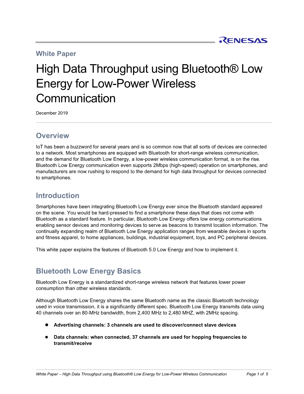 High Data Throughput Using Bluetooth® Low Energy for Low-Power Wireless Communication
