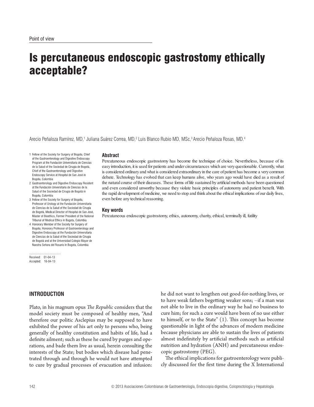 Is Percutaneous Endoscopic Gastrostomy Ethically Acceptable?