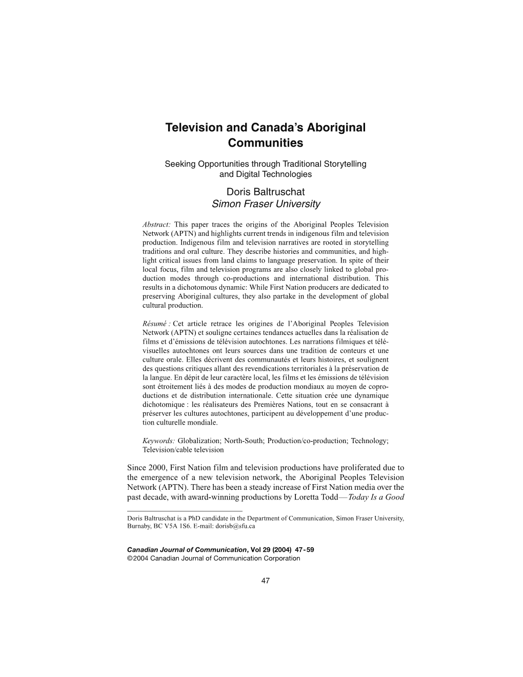 Television and Canada's Aboriginal Communities