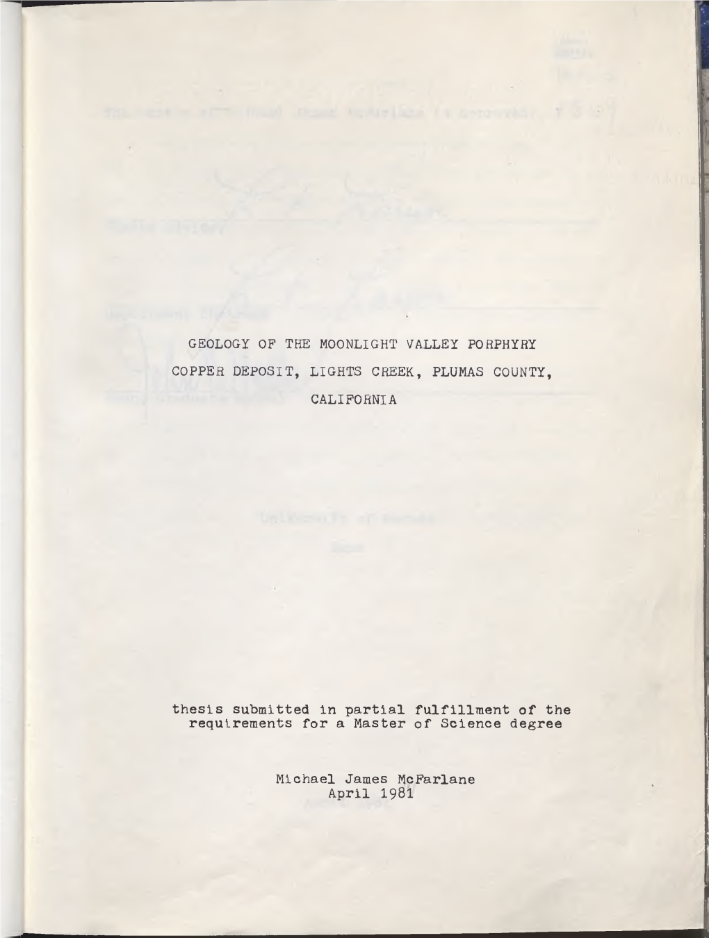 Geology of the Moonlight Valley Porphyry Copper Deposit, Lights Creek, Plumas County, California