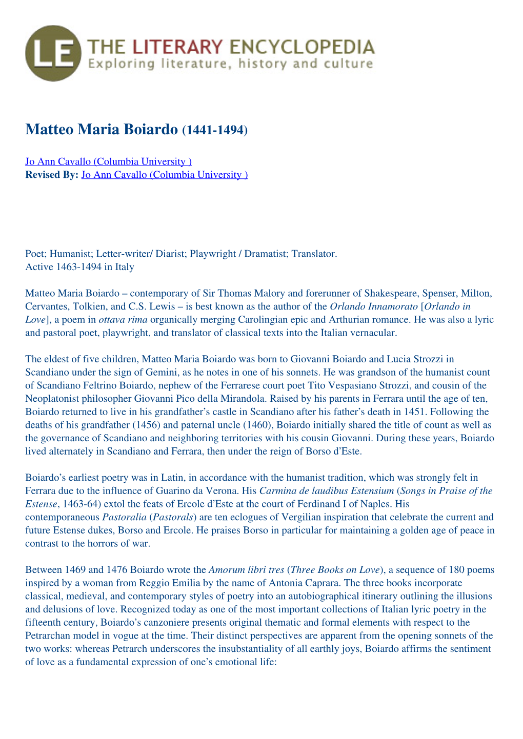 Matteo Maria Boiardo (1441-1494)