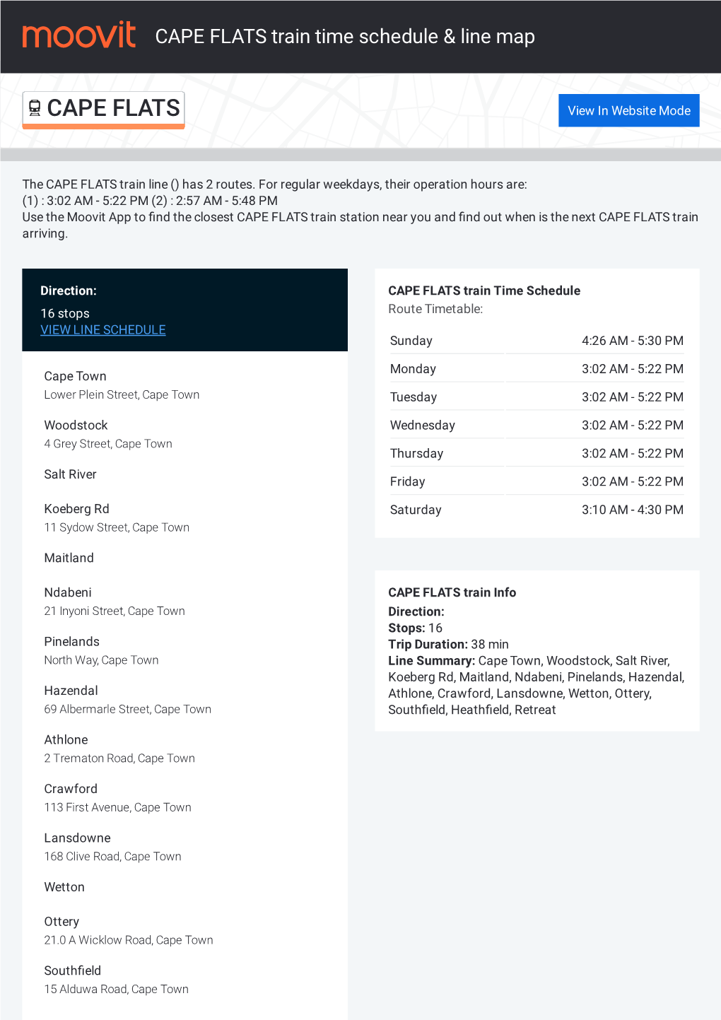 CAPE FLATS Train Time Schedule & Line Route