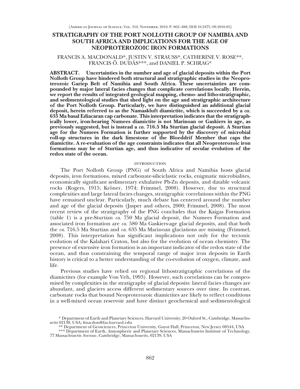 Stratigraphy of the Port Nolloth Group of Namibia and South Africa and Implications for the Age of Neoproterozoic Iron Formations Francis A