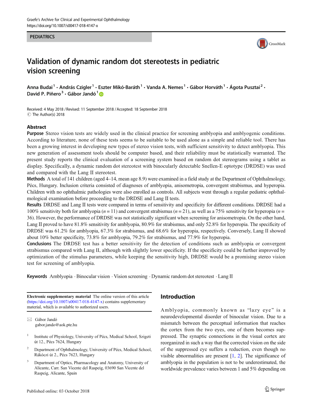 Validation of Dynamic Random Dot Stereotests in Pediatric Vision Screening