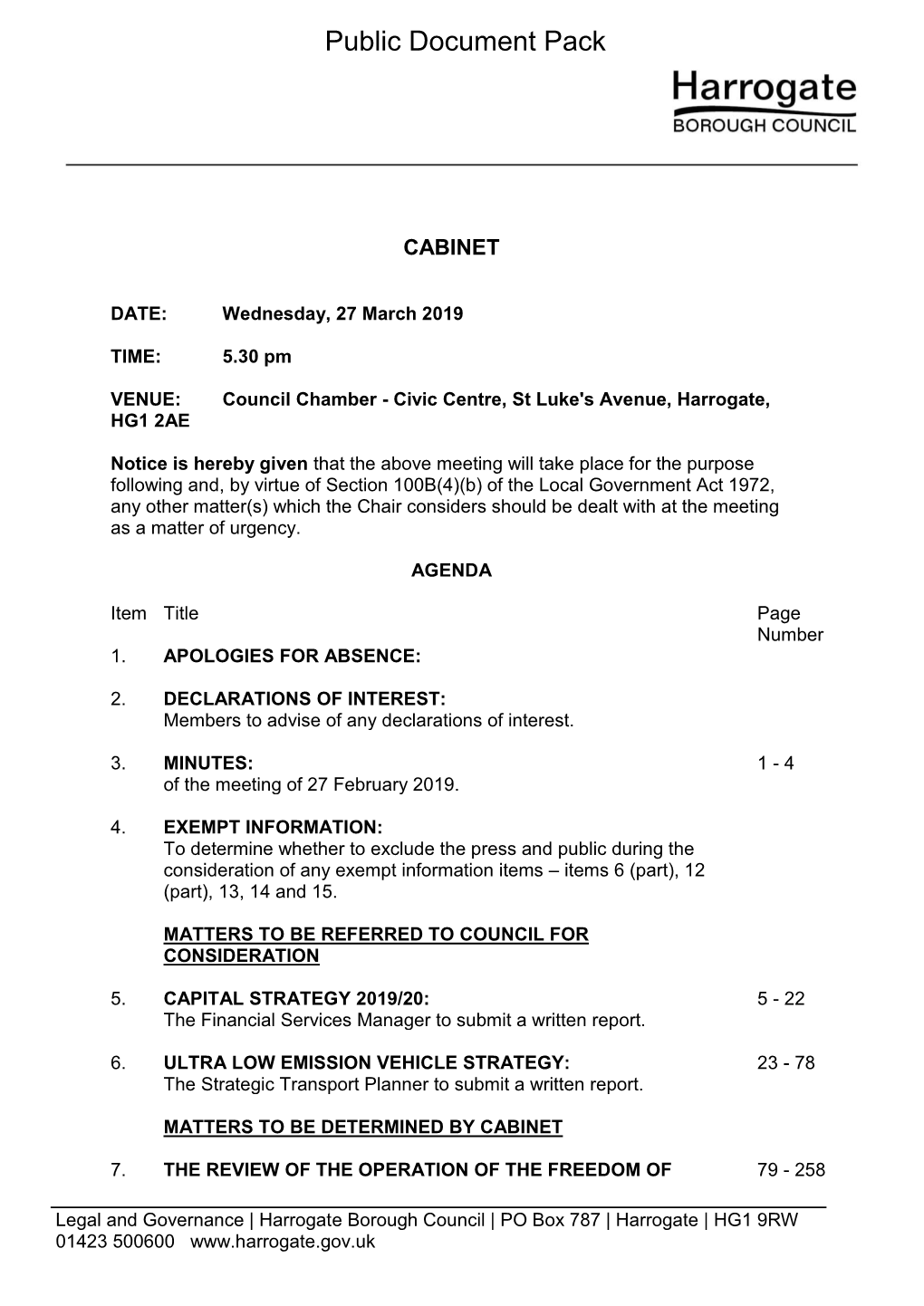 (Public Pack)Agenda Document for Cabinet, 27/03/2019 17:30