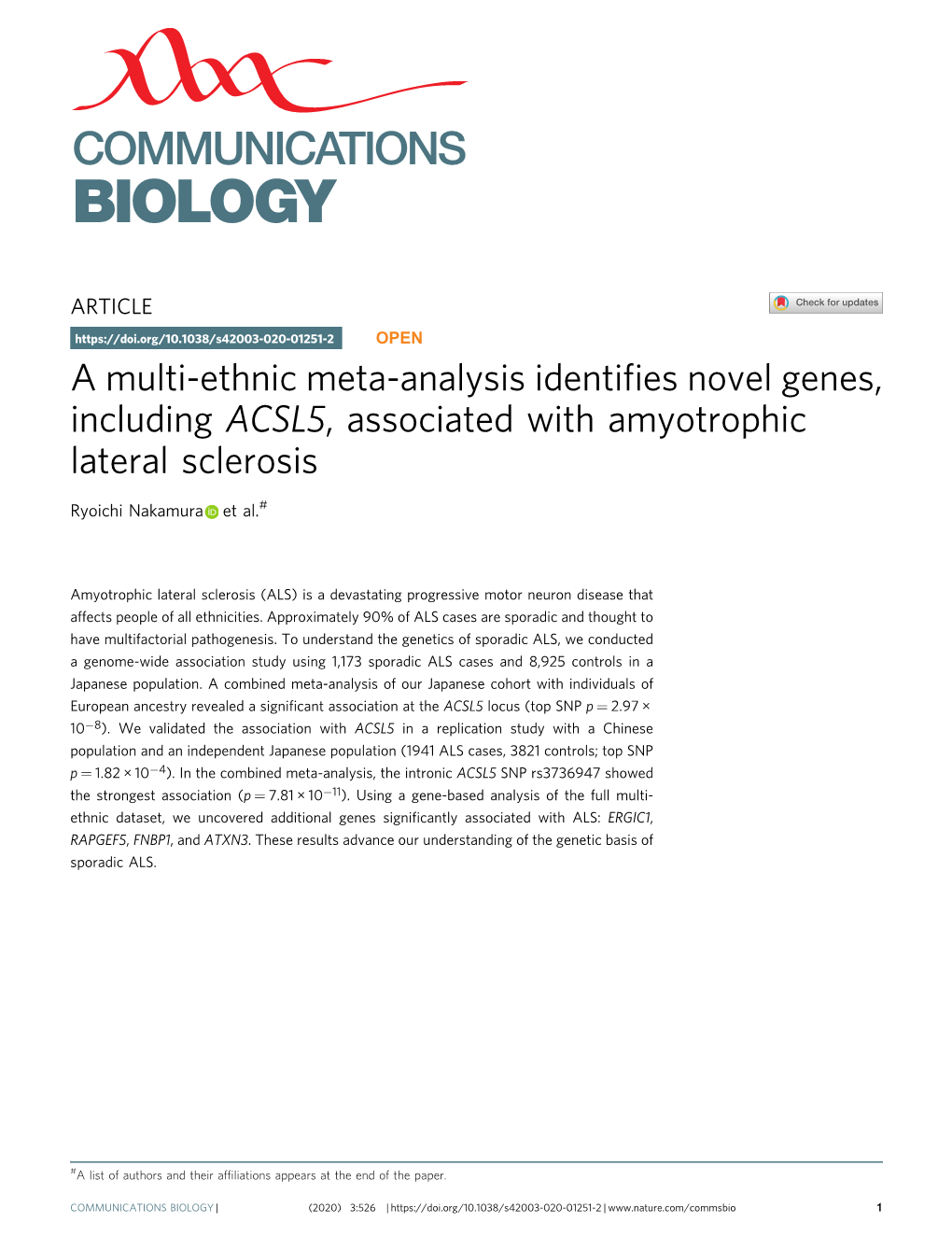 A Multi-Ethnic Meta-Analysis Identifies Novel Genes, Including ACSL5