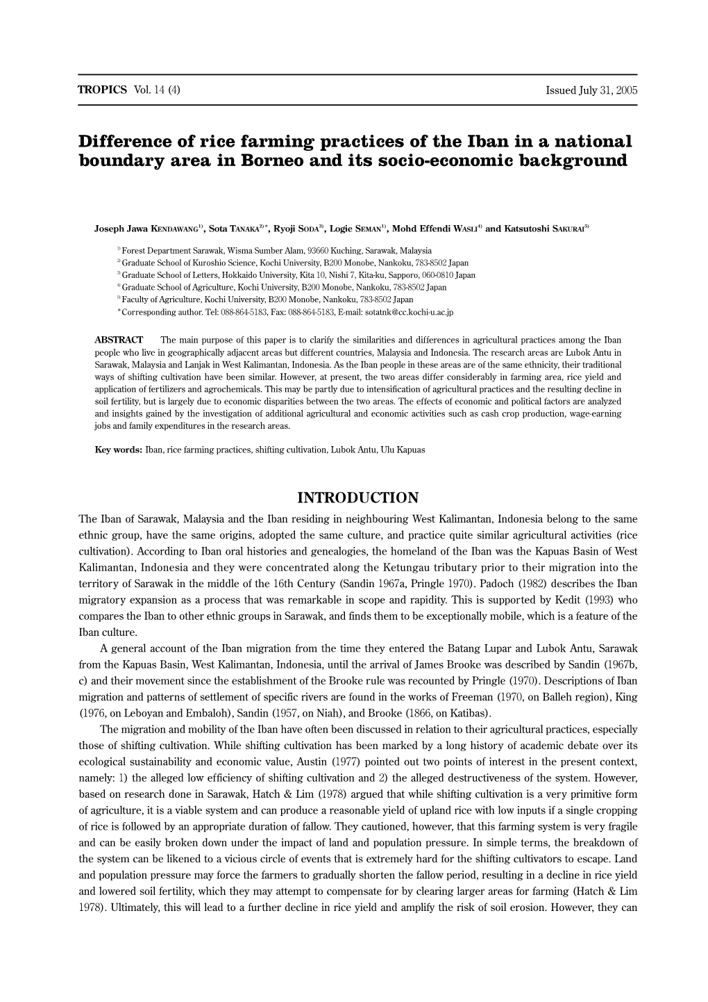 Difference of Rice Farming Practices of the Iban in a National Boundary Area in Borneo and Its Socio-Economic Background