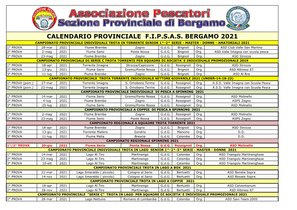 Calendario Gare 2021 Bergamo