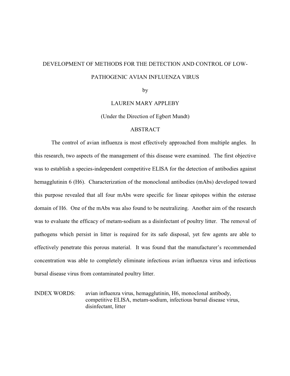 Development of Methods for the Detection and Control of Low