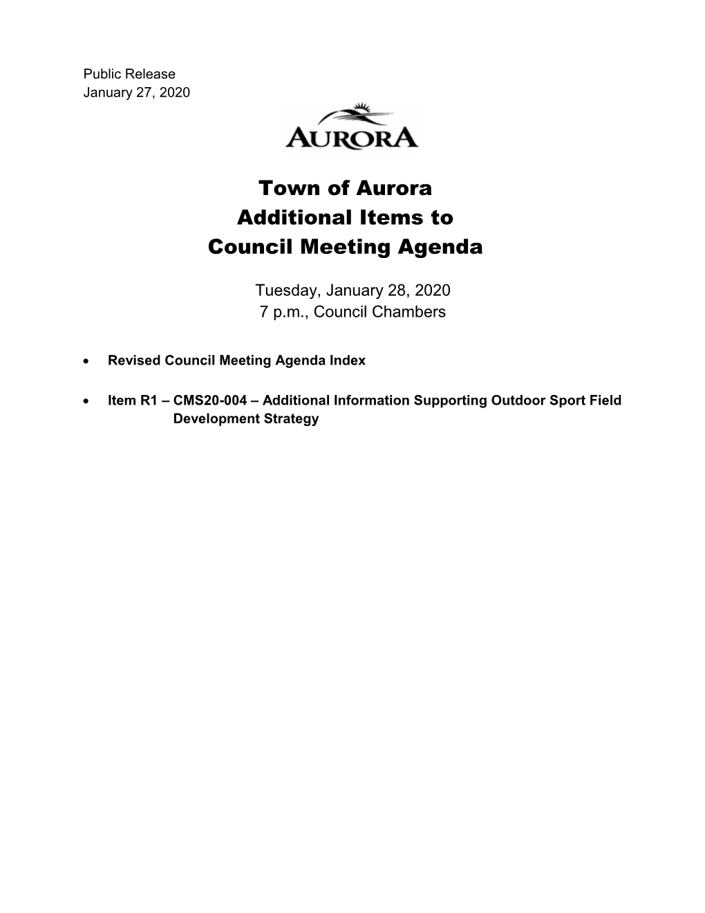 Additional Items to Council Agenda January 28, 2020