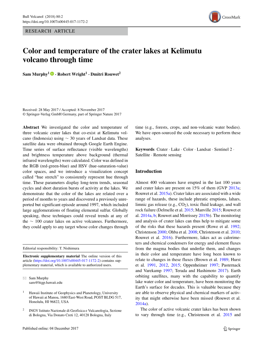 Color and Temperature of the Crater Lakes at Kelimutu Volcano Through Time