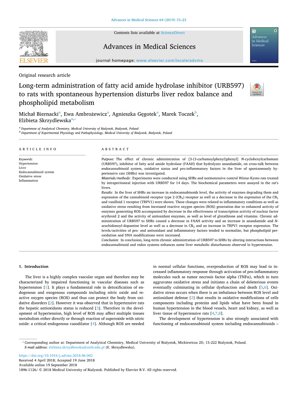 Long-Term Administration of Fatty Acid Amide Hydrolase Inhibitor (URB597