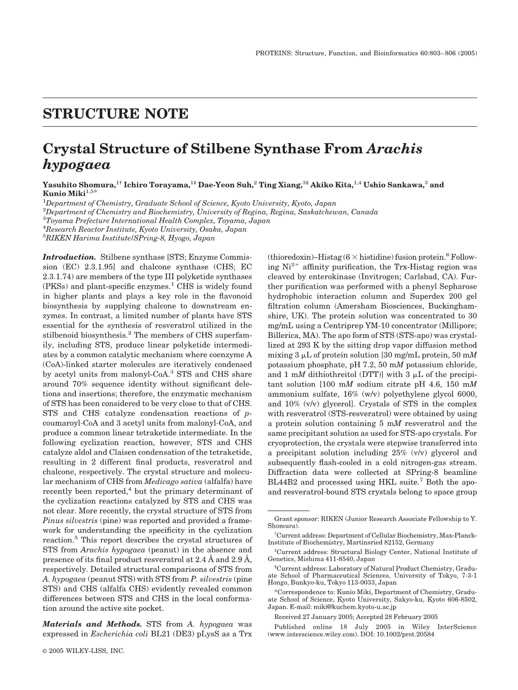 Crystal Structure of Stilbene Synthase from Arachis Hypogaea