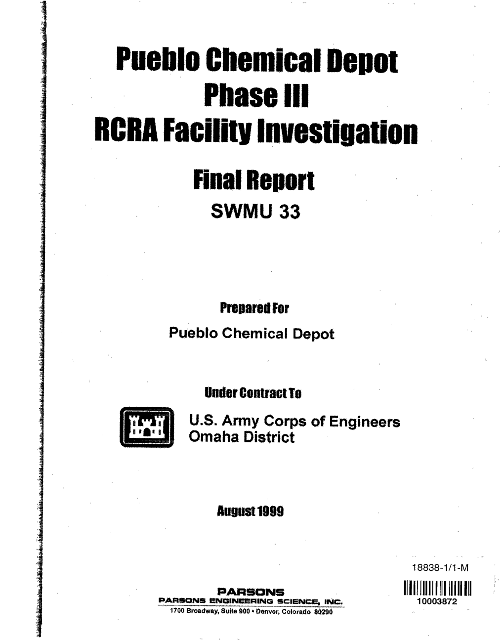 Pueblo Chemical Depot Phase III RCRA Facilitv Investigation Final Report SWMU 33