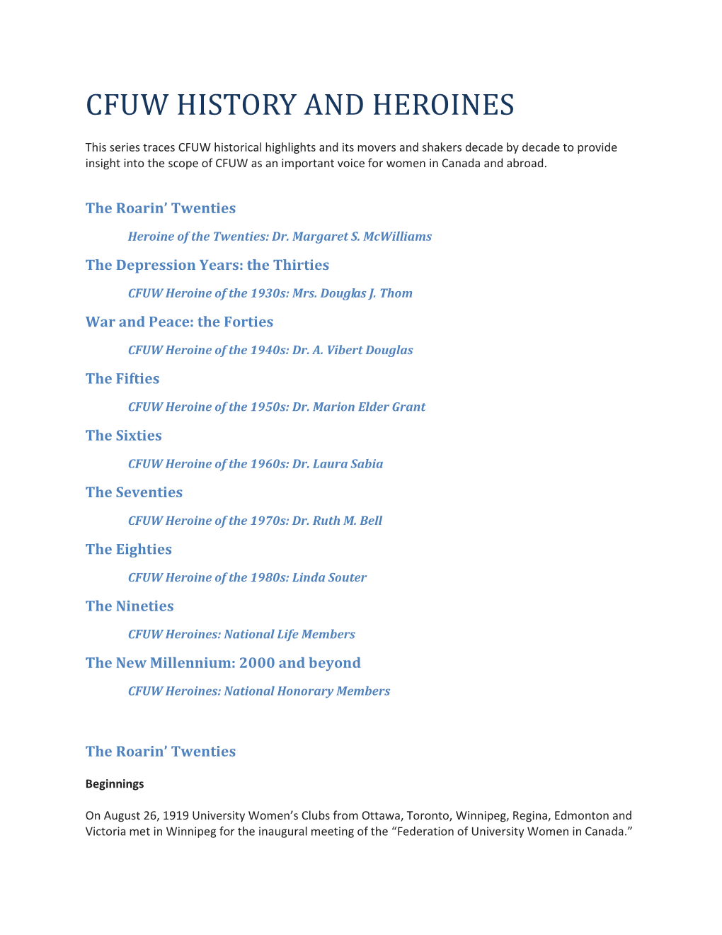 Cfuw History and Heroines