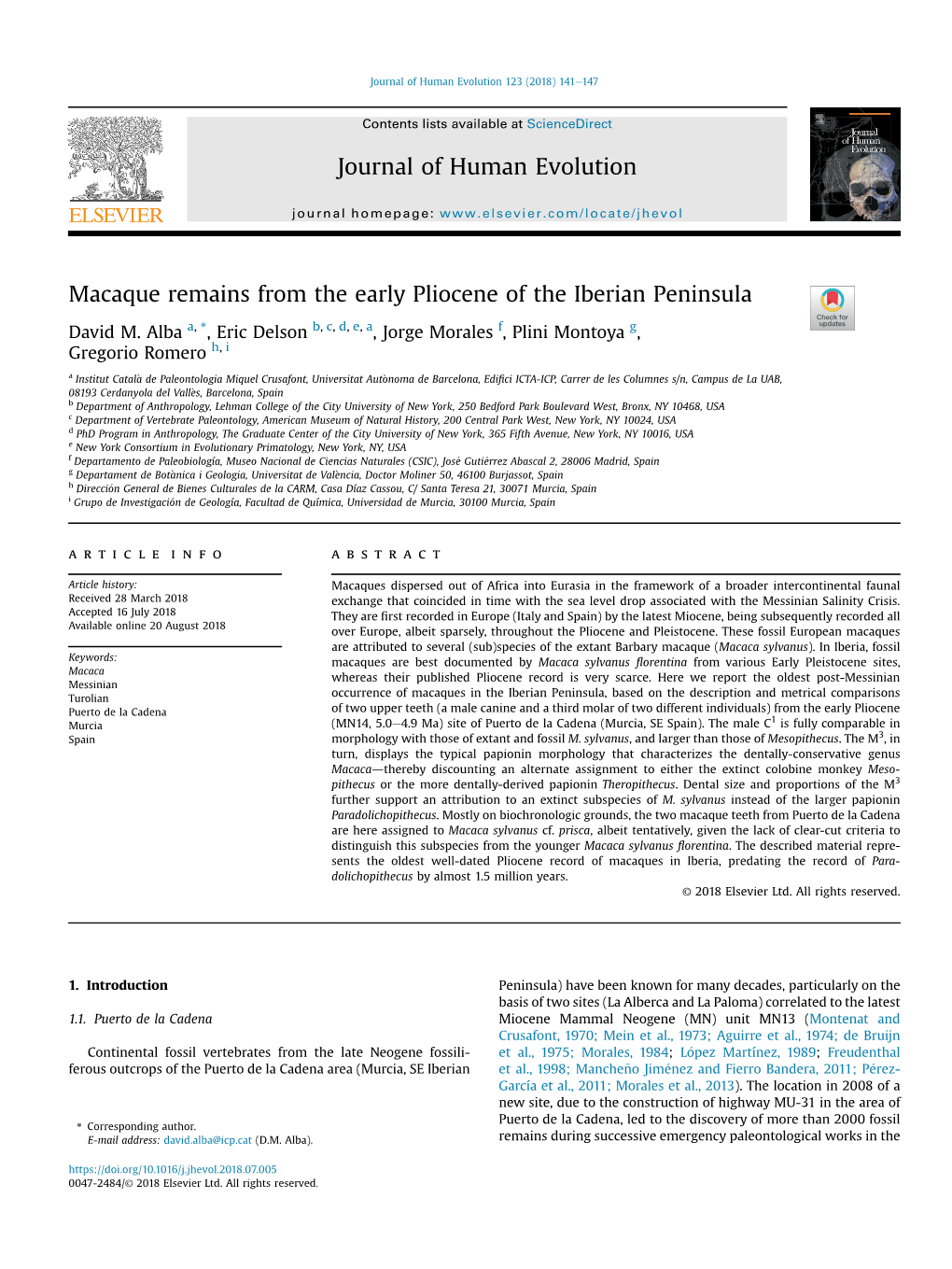 Journal of Human Evolution 123 (2018) 141E147