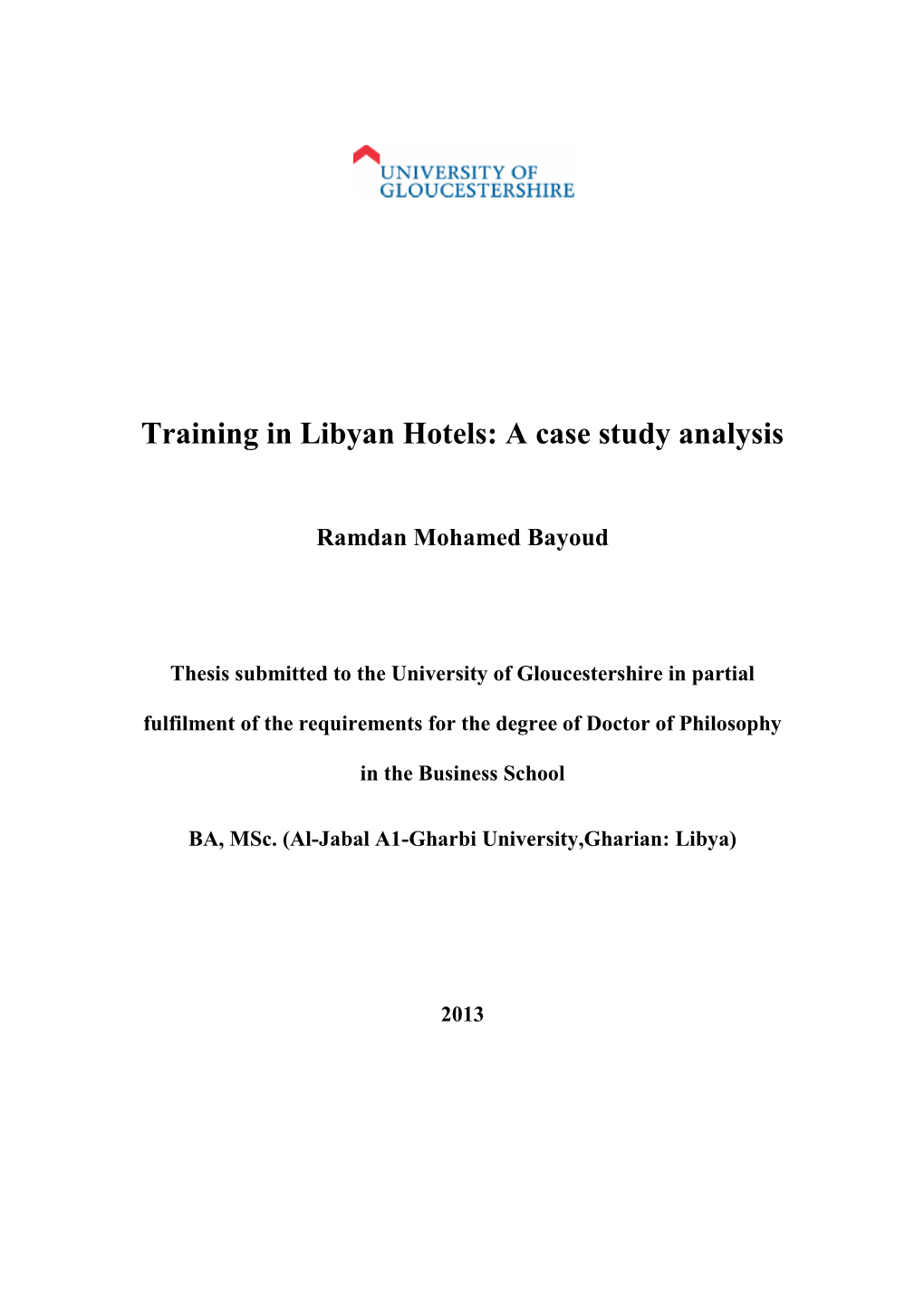 Training in Libyan Hotels: a Case Study Analysis