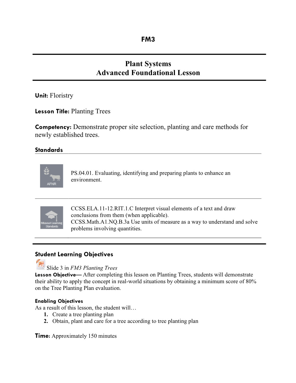 FM3 Plant Systems Advanced Foundational Lesson