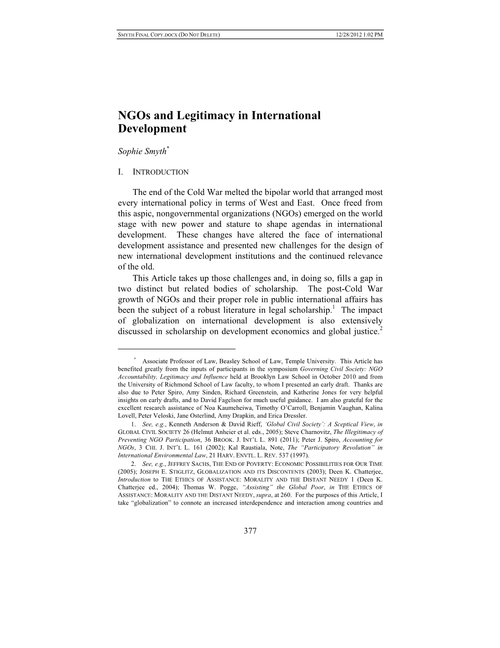Ngos and Legitimacy in International Development