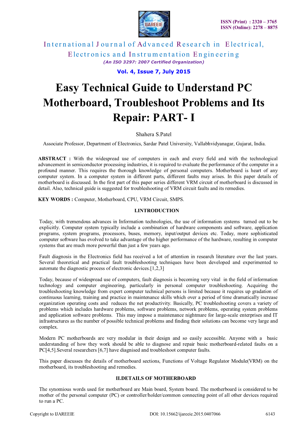 Easy Technical Guide to Understand PC Motherboard, Troubleshoot Problems and Its Repair: PART- I